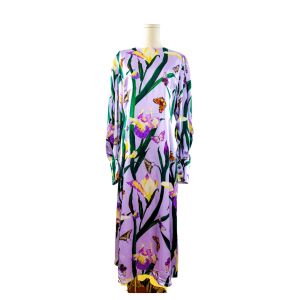 Andrew Gn Garden-Print Puff-Sleeve Belted Silk Midi Dress