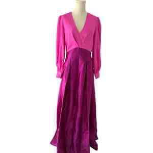 Sachin + Babi ZOE GOWN - PINK/MAGENTAV Neck Box Pleat Ball Gown